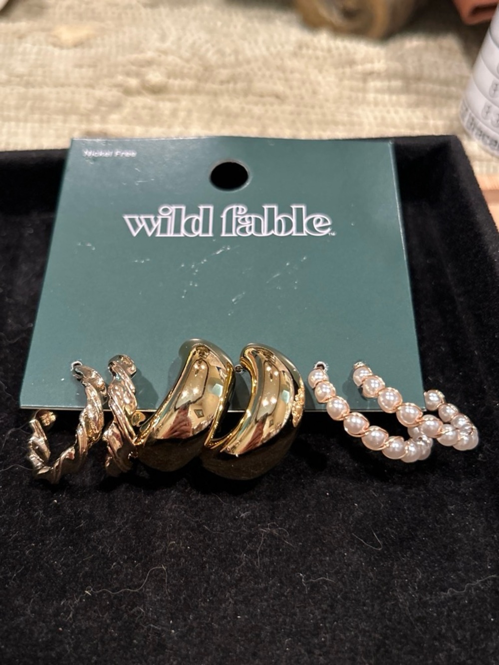 wild fable Gold and Pearl Mixed Hoop Earring Set